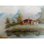 Средна картина масло на фазер Испания, отлична двойна рамка - 3625
